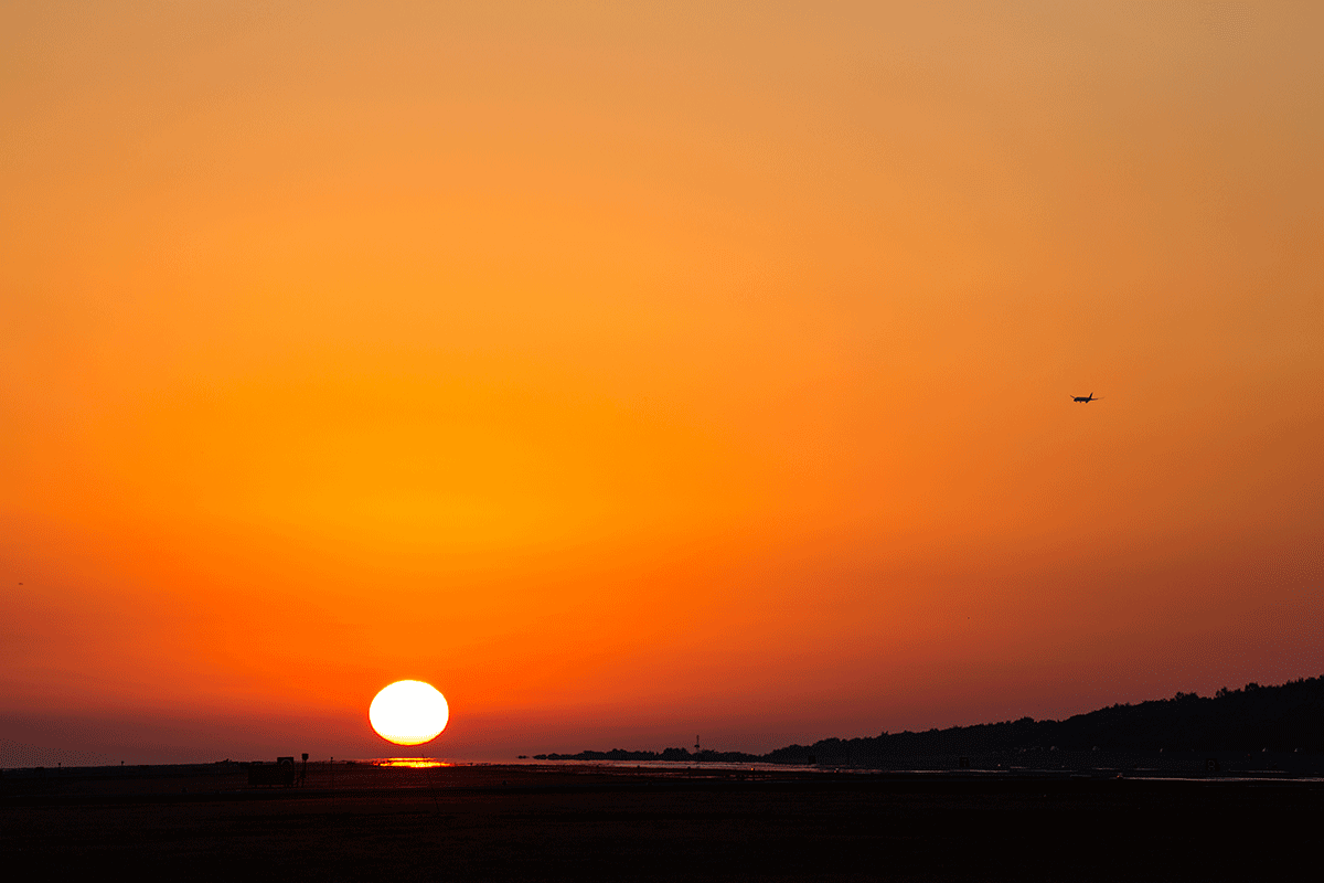 熊本空港 夕陽 飛行機撮影
