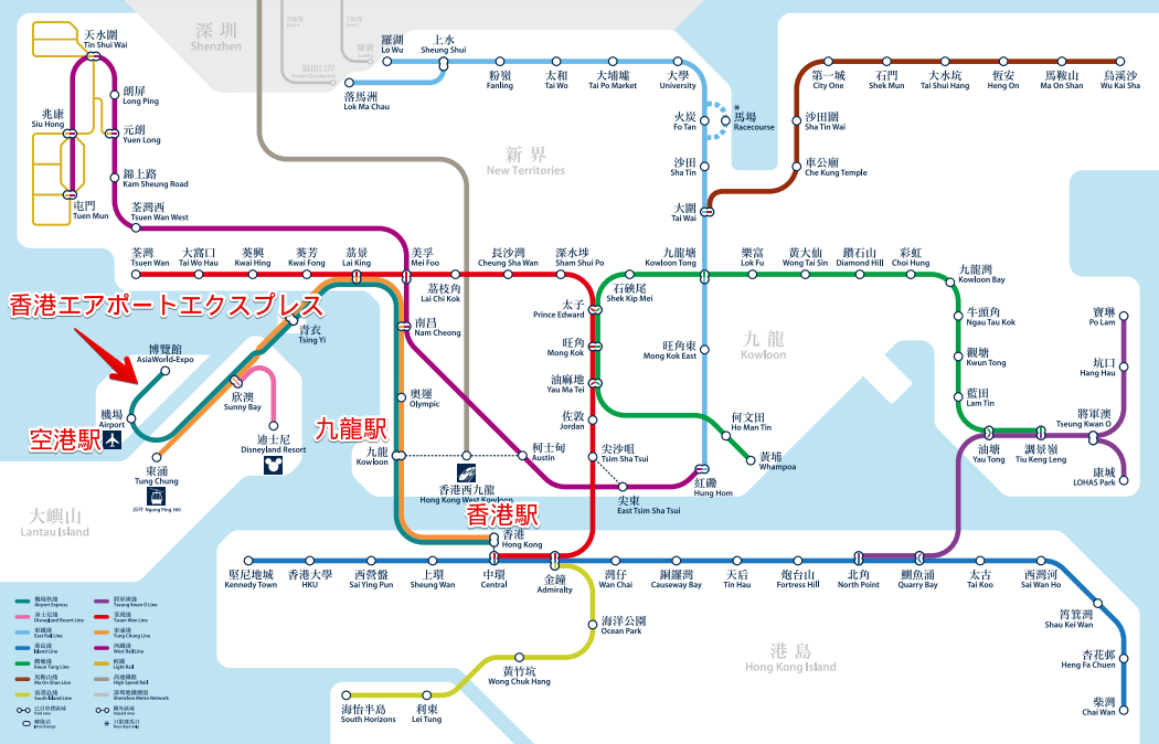 香港エアポートエクスプレスの路線図